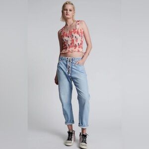ONE TEASPOON BEST BLUE LACED BANDITS RELAXED JEANS, SIZE 25